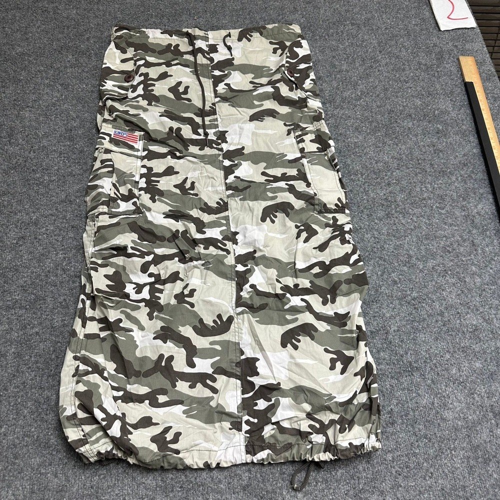 UFO Skirt Womens Size M Camo Cargo Maxi Drawstring Bungee Hem Streetwear Utility